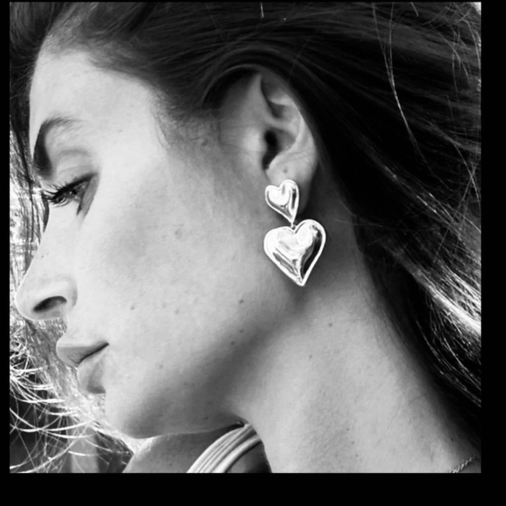 Anthro silver Double Heart Cupid Earrings